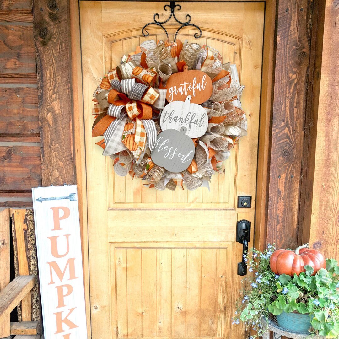 Fall Mesh Wreath - Grateful Thankful Blessed