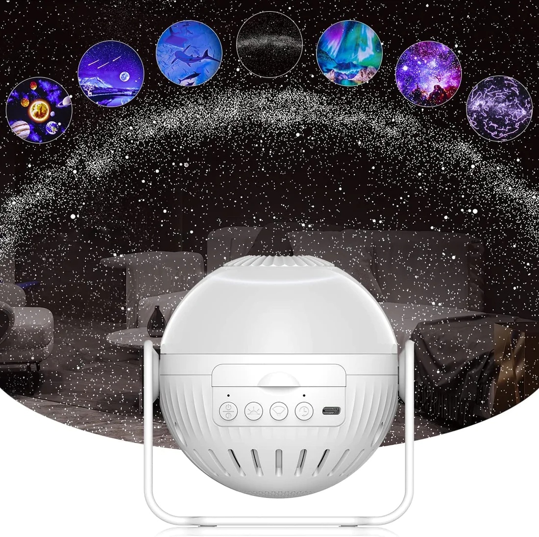 Night Light Projector-7 in 1 Planetarium Projector 360° Adjustable with Planets Nebulae Moon