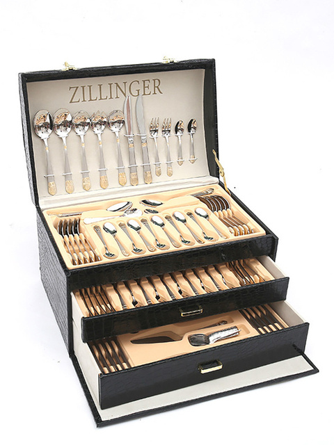 [25.99 Today Only ]Luxury Cutlery Tableware 72-Piece Set Knife Fork Spoon Set Dinnerware Stainless Steel Gold Flatware Set Suitcase Gift Box