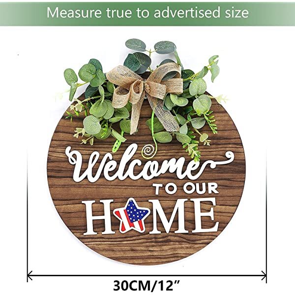 Interchangeable Seasonal Welcome Sign Front Door Decoration, Rustic Round Wood Wreaths Wall Hanging Outdoor, Farmhouse, Porch, for Spring Summer Fall All Seasons Holiday Halloween Christmas. 12