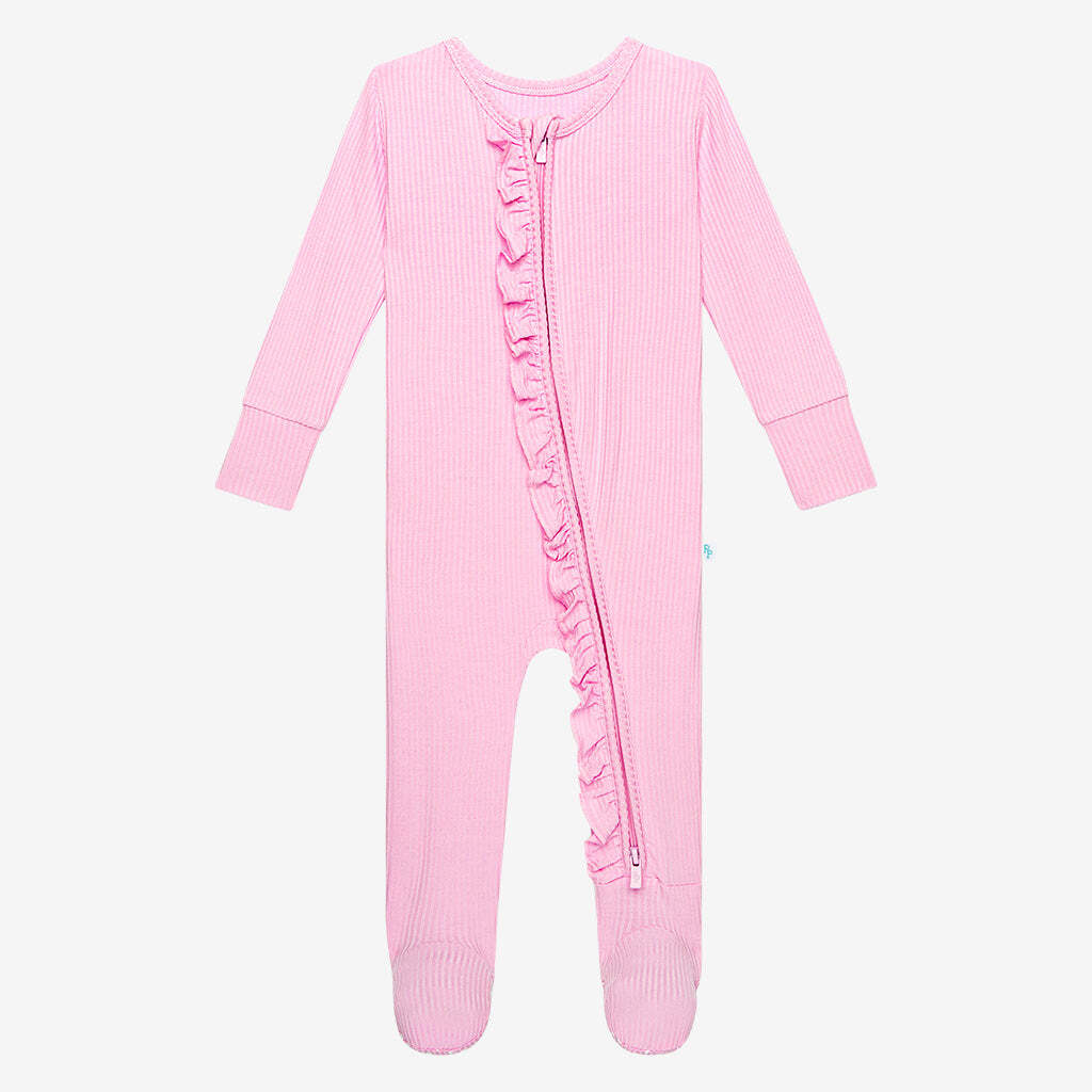 Posh Pink Ribbed Footie Ruffled Zippered One Piece