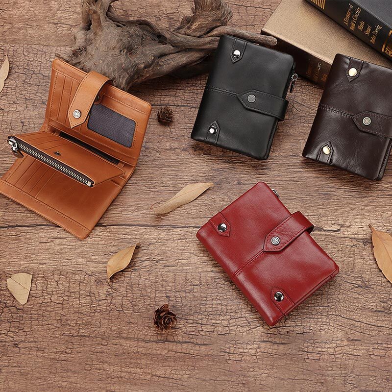 Billfold Passcase Wallets for Men Women Durable Genuine Leather Wallet