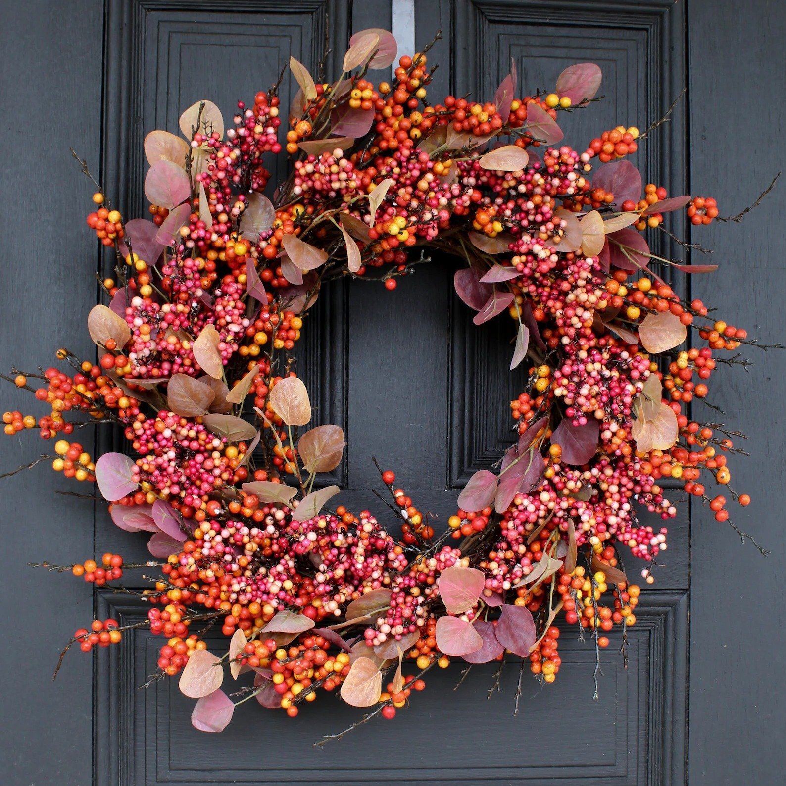 Fall Harvest Berry Explosion & Autumn Silver Dollar Eucalyptus Front Door Wreath