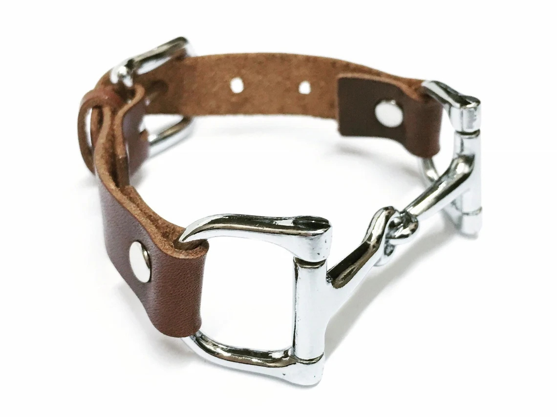 Equestrian Bracelet, Silver Snaffle Leather Bracelet, Gift for Horse Lover