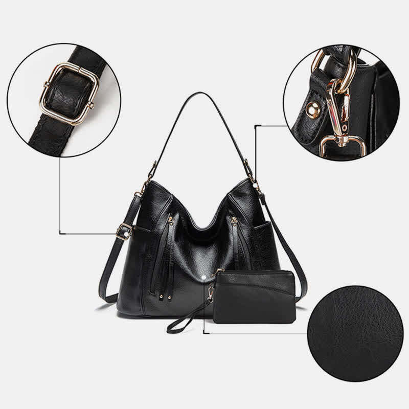 Tote Handbags Set Women Leather Hobo Shoulder Bag with Small Clutch