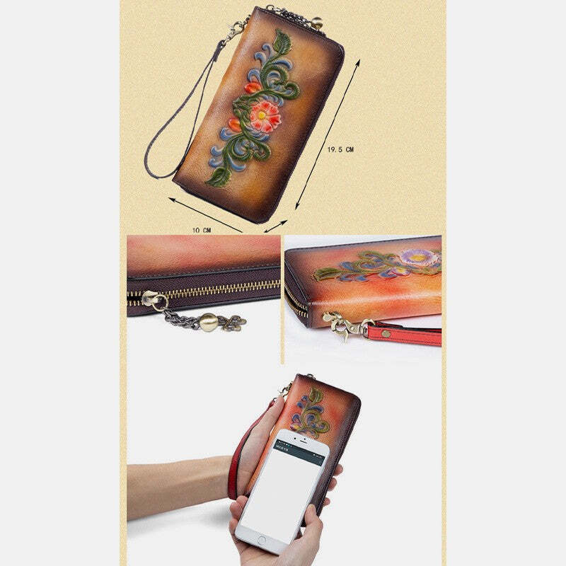 Zip Wristlet Floral Printed Clutch Long Wallet Cell Phone Purse