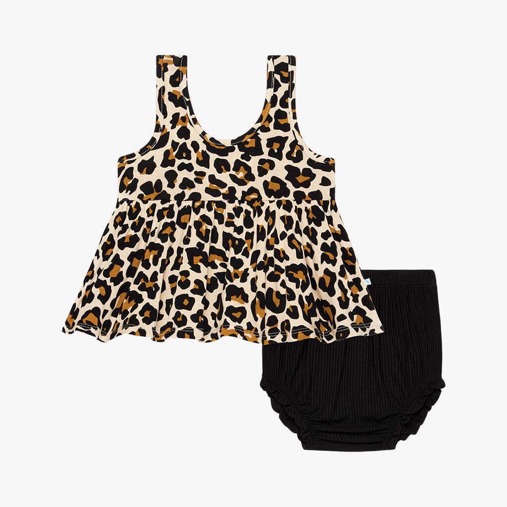 Lana Leopard Tan Sleeveless Peplum Bummie Set