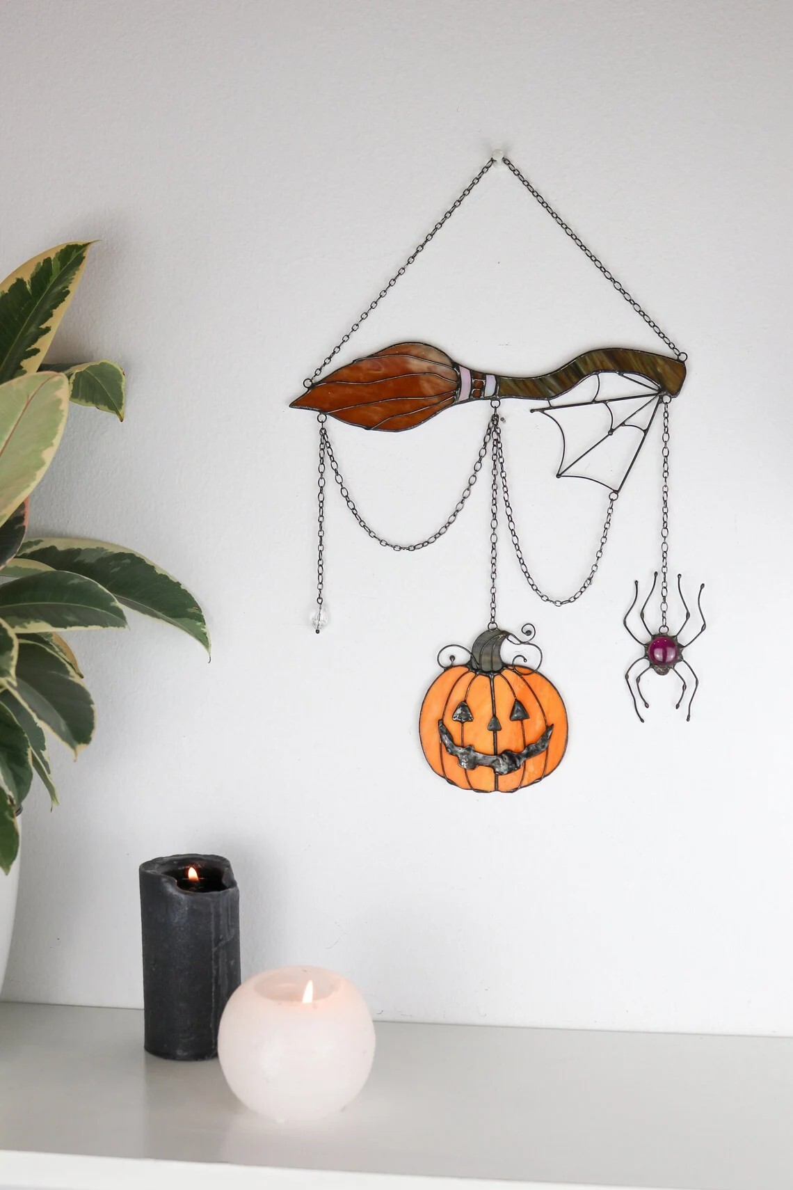 Dreamcatcher pumpkin witch's broom spider Halloween decor
