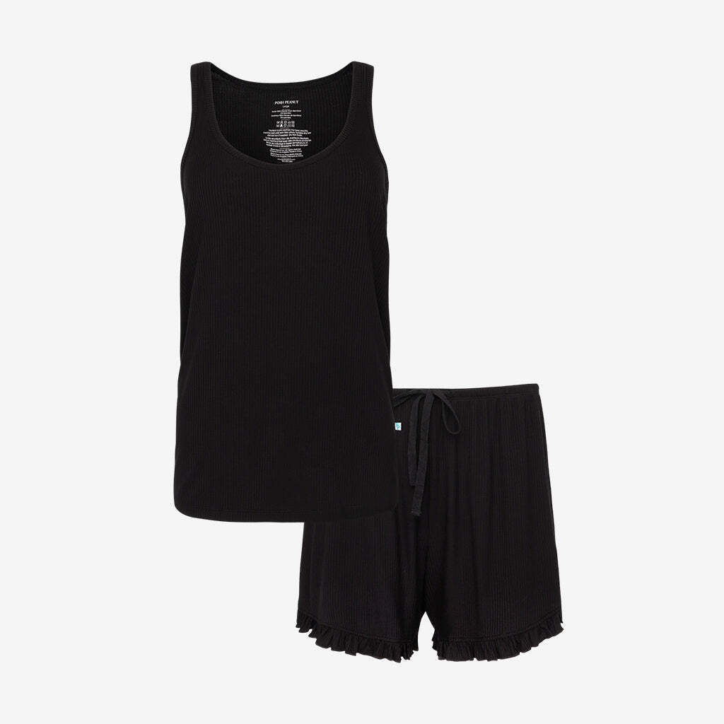 Black Ribbed Women's Sleeveless Short Loungewear
