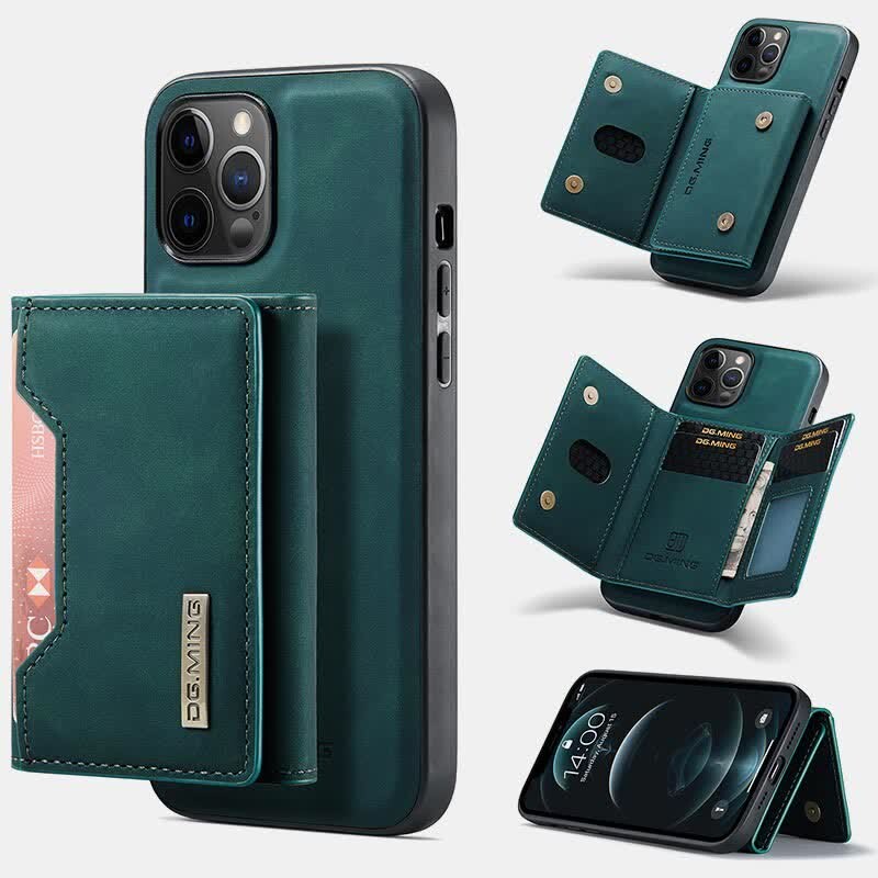 2 In 1 Magnetic Wallet Phone Case for iPhone PU Leather Trifold Wallet Case