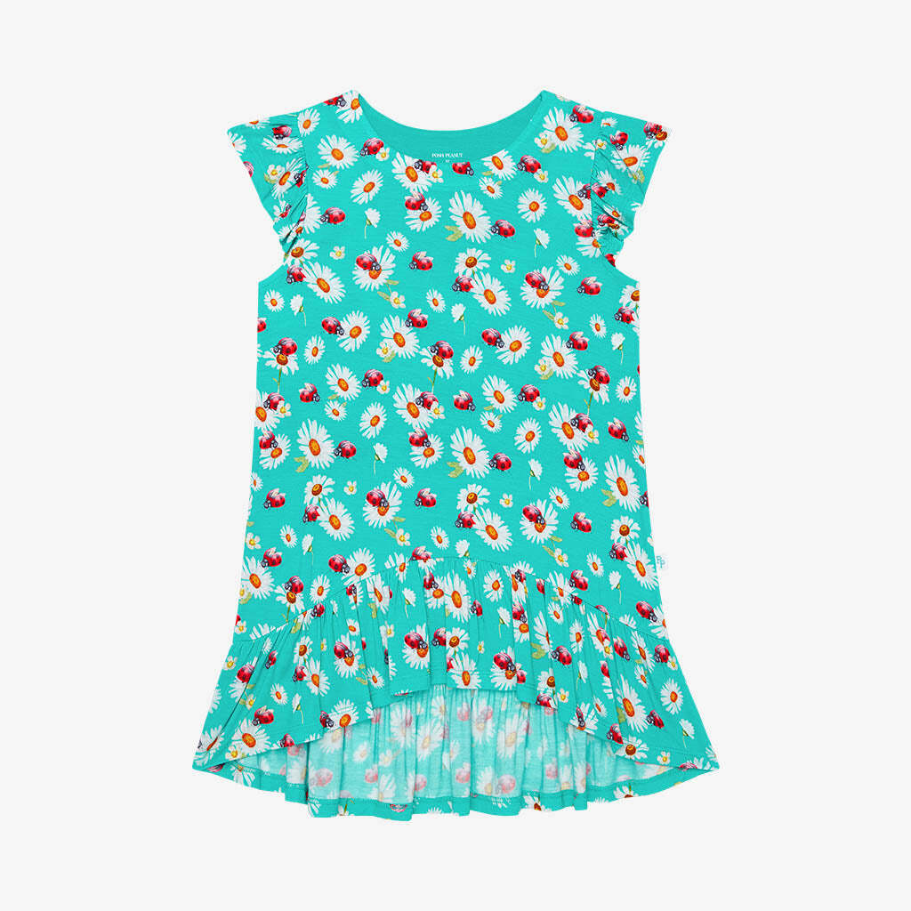 Ladybug Ruffled Cap Sleeve Hi-Low Dress