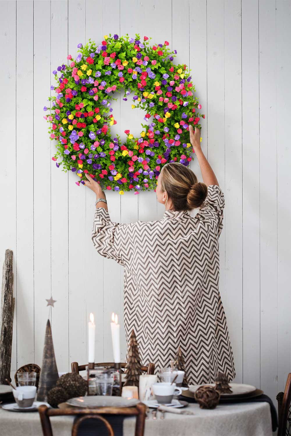 💐Farmhouse Colorful Cottage Wreath