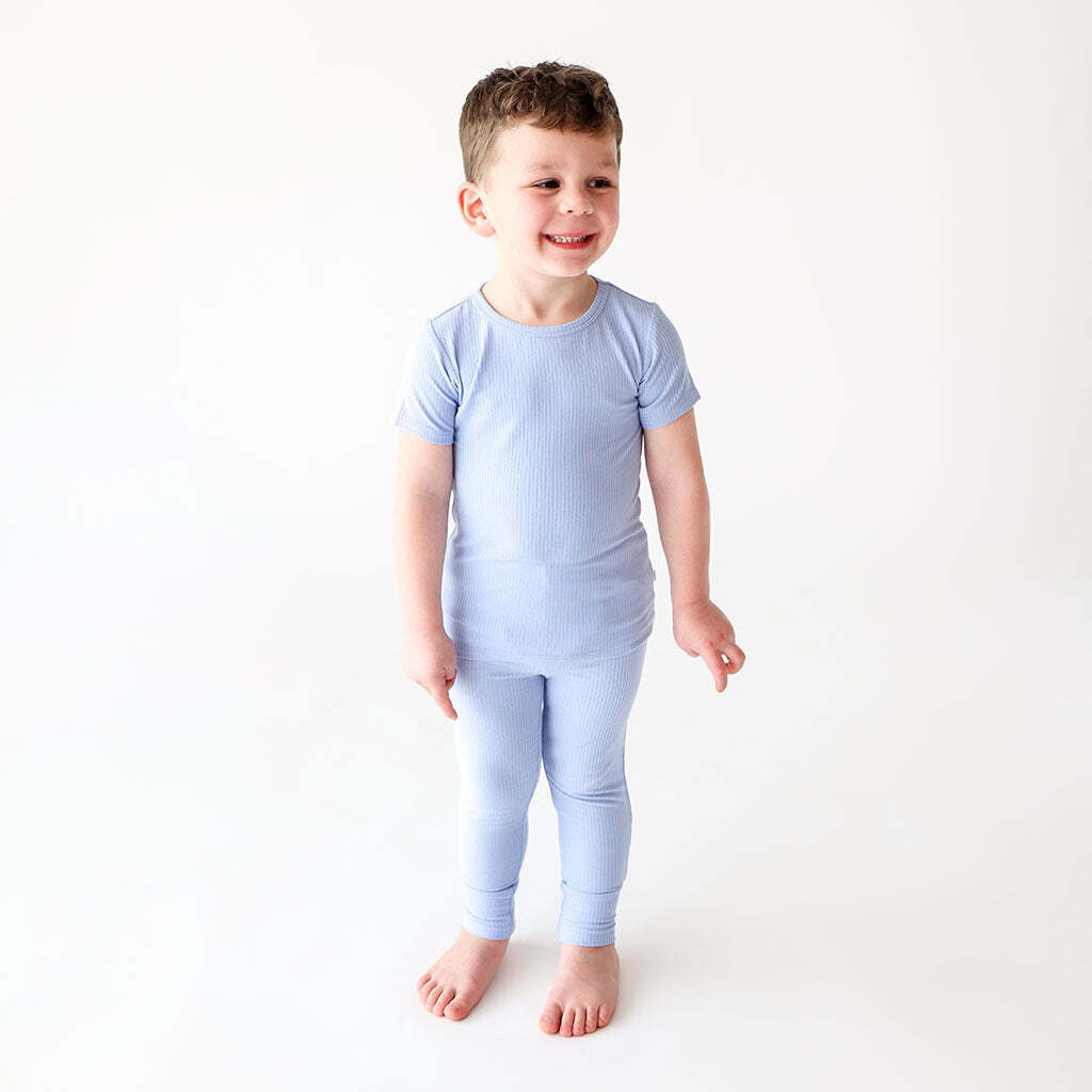 Powder Blue Ribbed Short Sleeve Pajamas