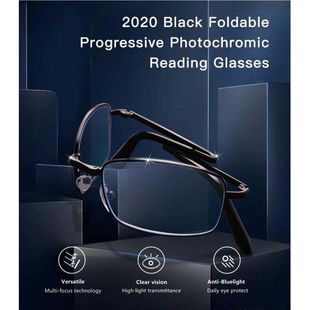 Folding Photochromic Progressive Anit-Blue Light Reading Glasses