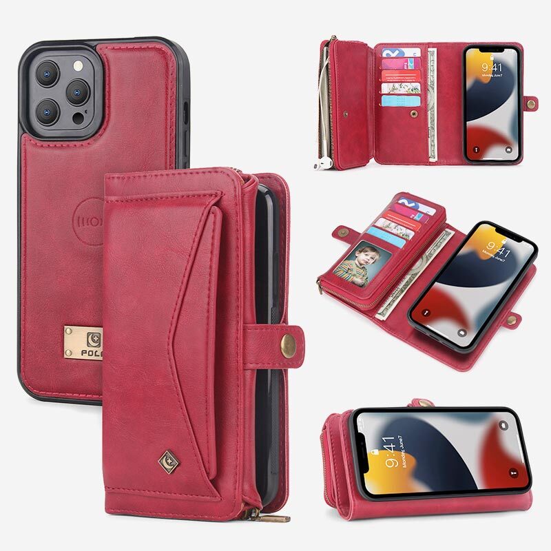 3-In-1 Retro Tri-Fold Wristlet Phone Bag Magnetic Case For iPhone With Removable Card Holder