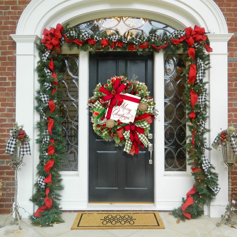 Farmhouse Christmas Net Wreath | Christmas Country Front Door Wreath