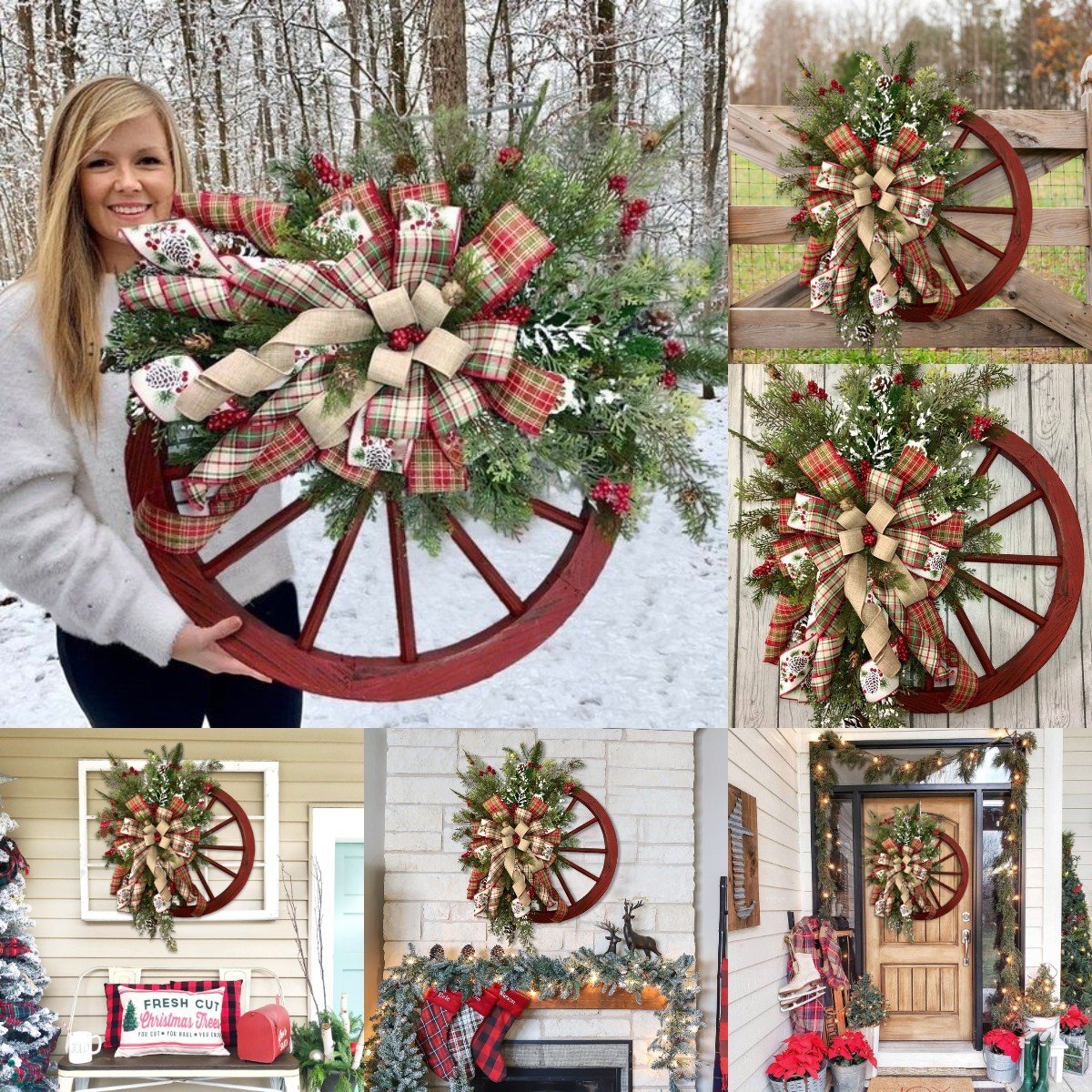 Winter wreath-Farmhouse wagon wheel (Christmas Sale)