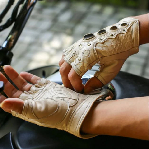 Dragon Riders - Leather Fingerless Biker Gloves, Driving Gloves