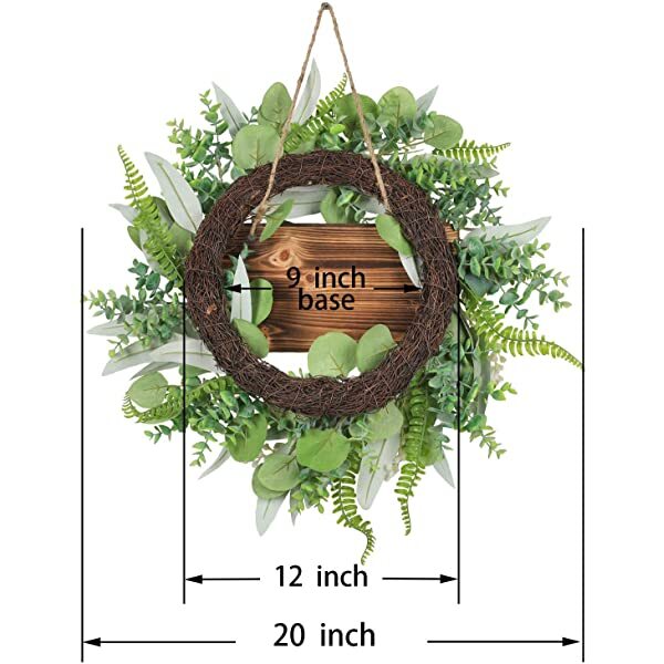 20 Inch Green Eucalyptus Wreath for Front Door- Handicraft Bamboo Frame with Versatile Silk Leaves - Ideal Spring & Summer Decorating for Indoor & Outdoor Use (White) Green,white