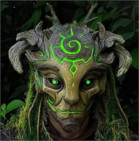 🎃35% OFF Early-Halloween Flash Sale❗Forest Spirit Mask Halloween Mask with Green Light Eyes