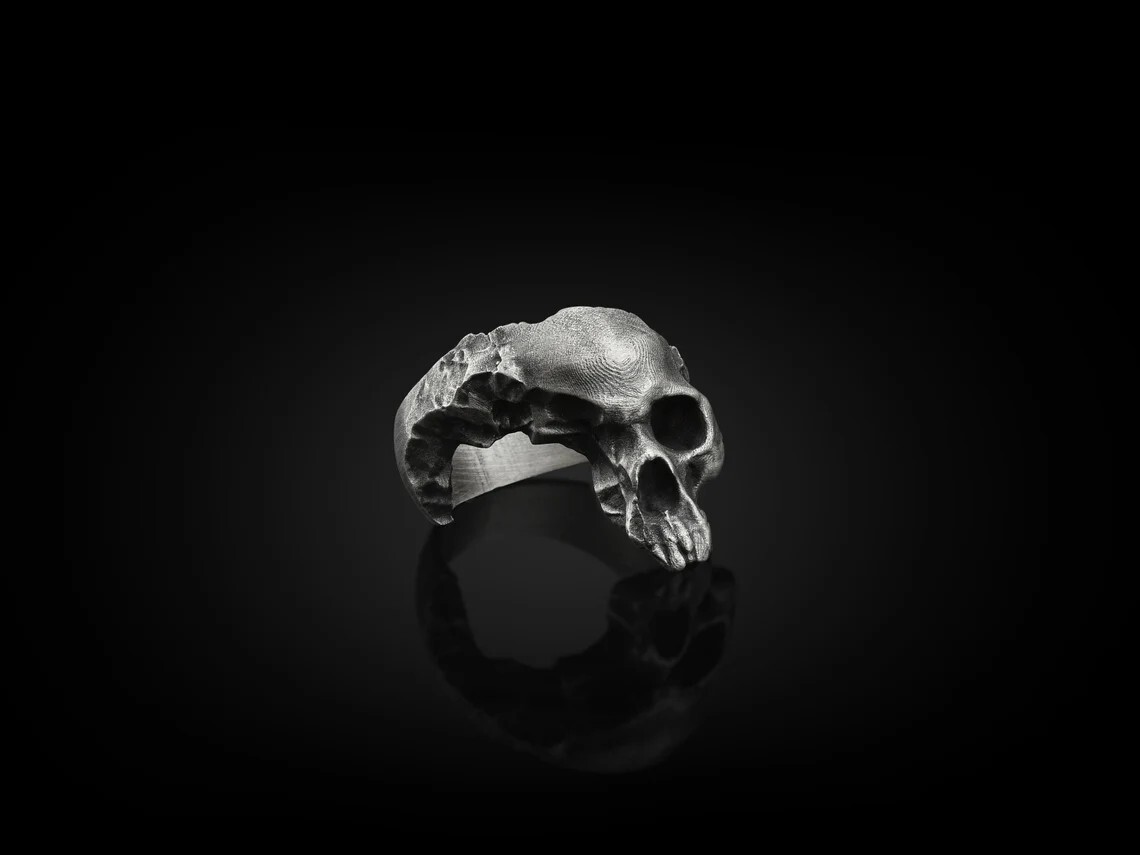 Wounded Skull Handmade Sterling Silver Men Biker Ring