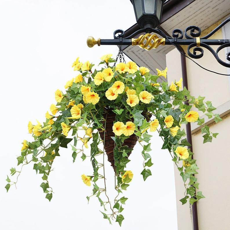 Artificial Hanging Flowers Morning Glory Bush 2pcs