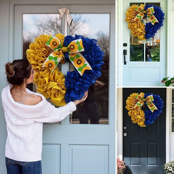 Ukraine Flag Sunflower Front Door Wreath