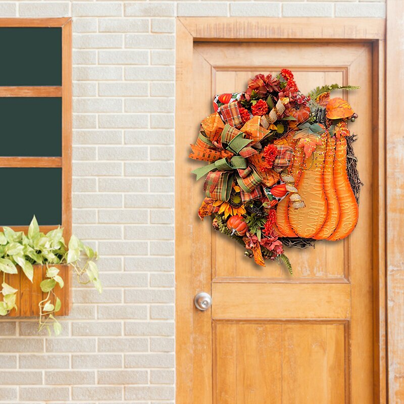 🎃Orange big pumpkin hydrangea wreath