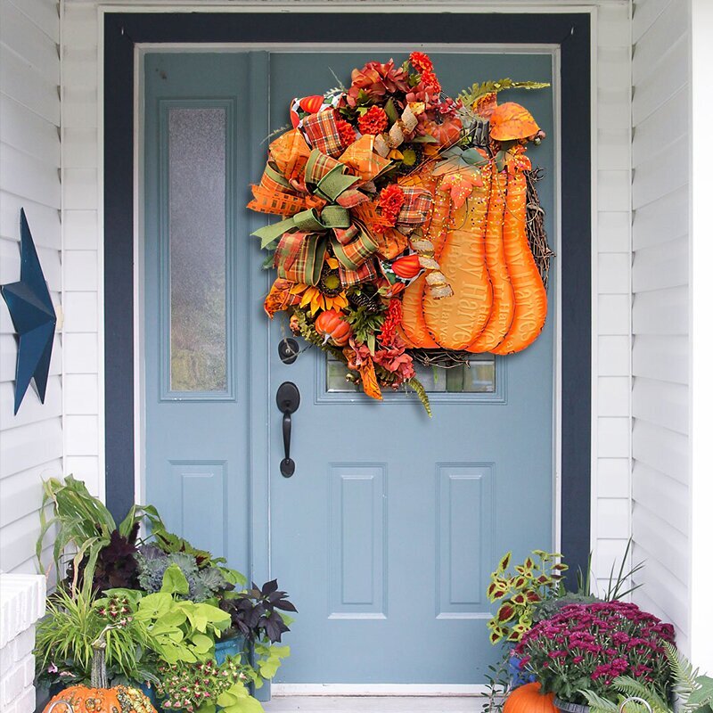 🎃Orange big pumpkin hydrangea wreath