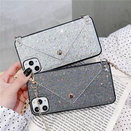 Fashion glitter diamond leather shoulder bag phone case for card slot wallet