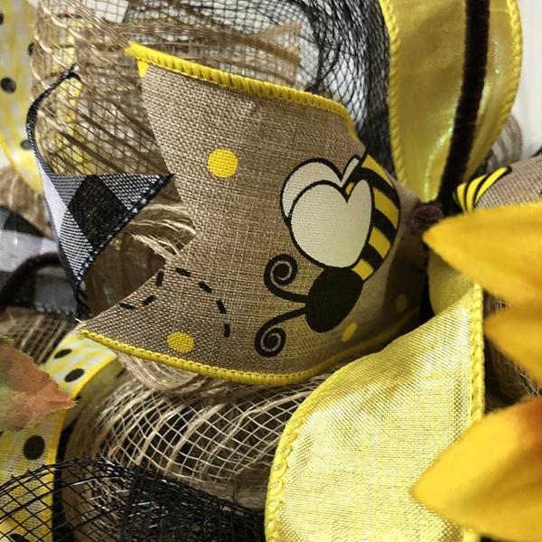 Sunflower brown and yellow bee Wreath-Front Door Wreaths for Spring