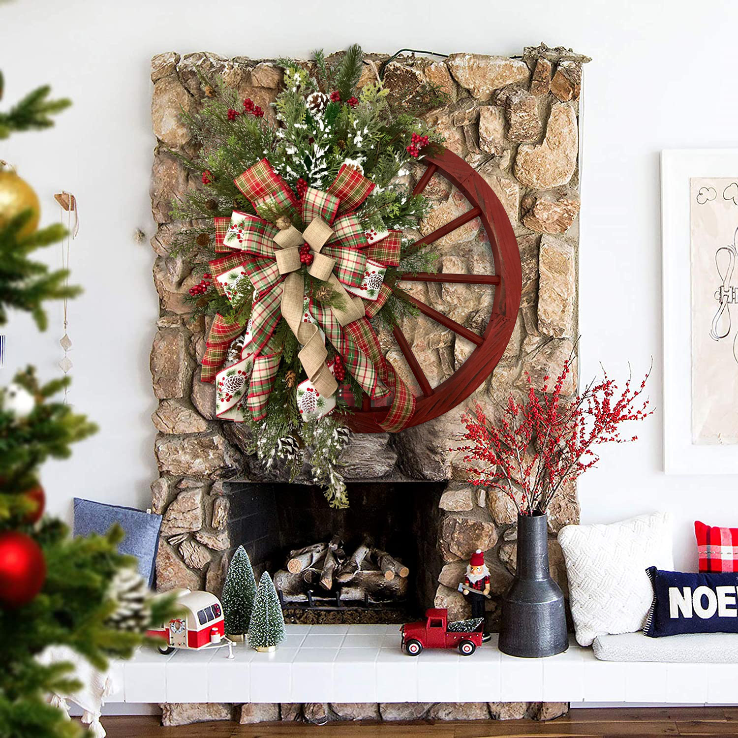 Winter wreath-Farmhouse wagon wheel(Christmas Sale)