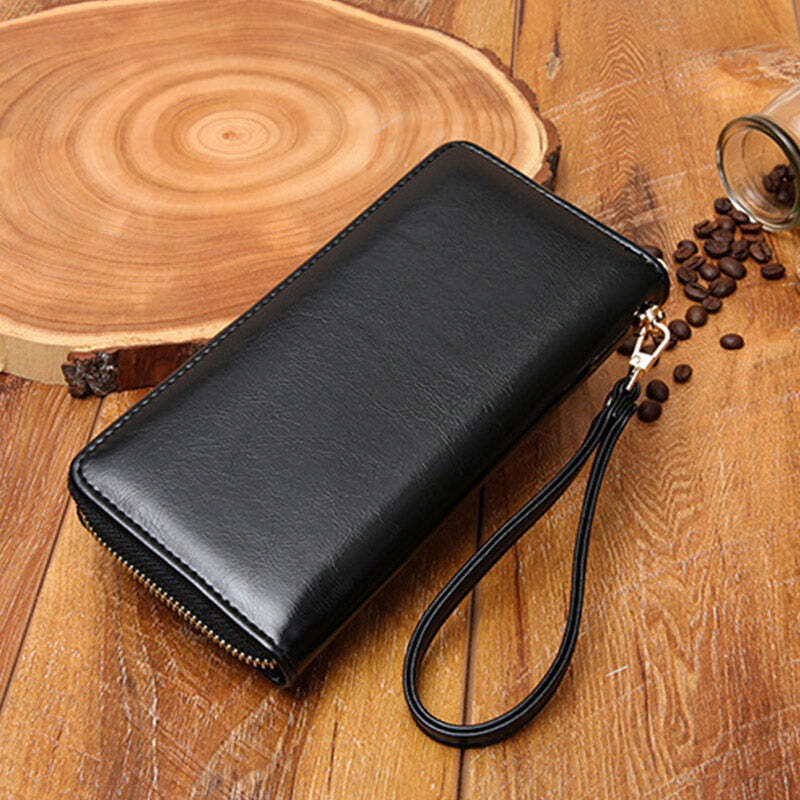 Women Leather Wallet Large Capacity Zipper Around Wristlet Bags Phone Holder