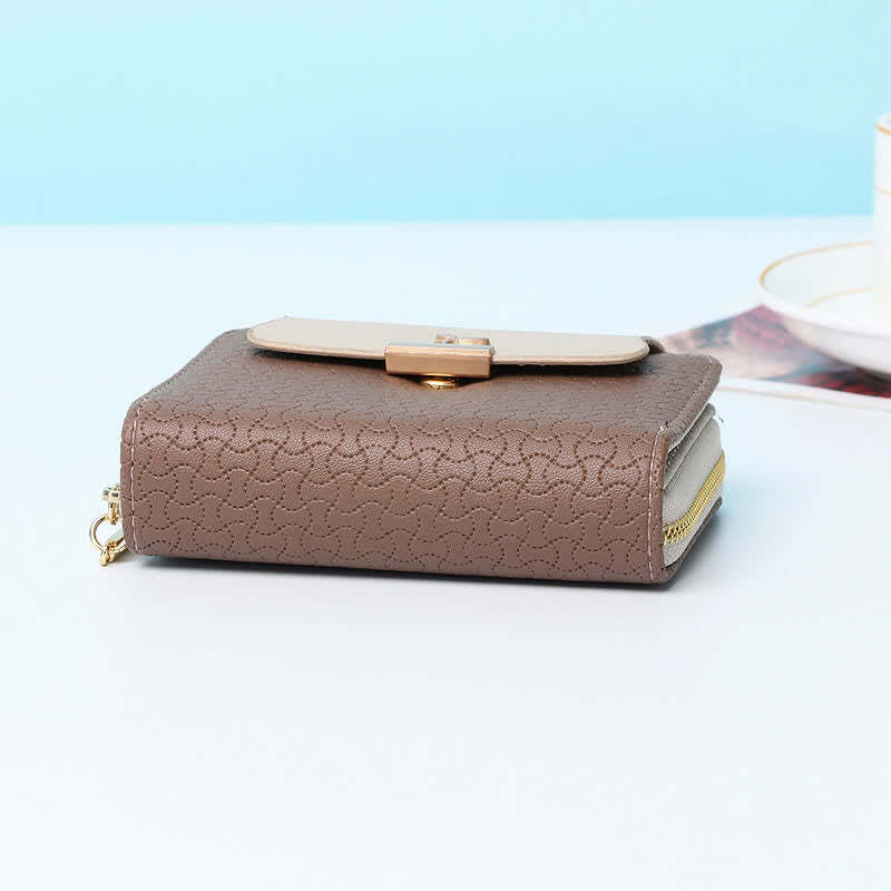 Womens Leather Wallet Small Compact Card Case Purse with Zipper Pocket