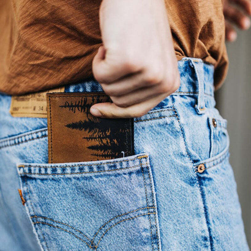 Men's Leather Wallet Bifold Tree Branch Printed Wallet Card Holder