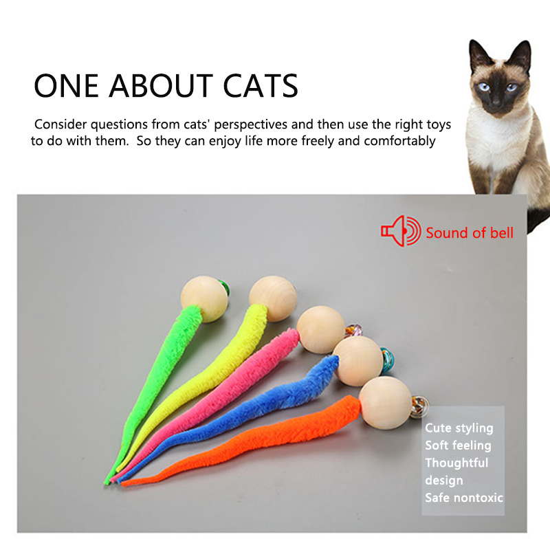 2020 Newest Cute Colorful Worm Cat Toy with Bell